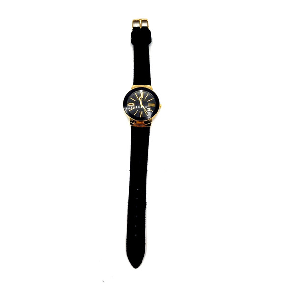 ANNE KLEIN Diamond Collection Watch Black Leather Band Black Dial Gold Letters - Picture 5 of 12